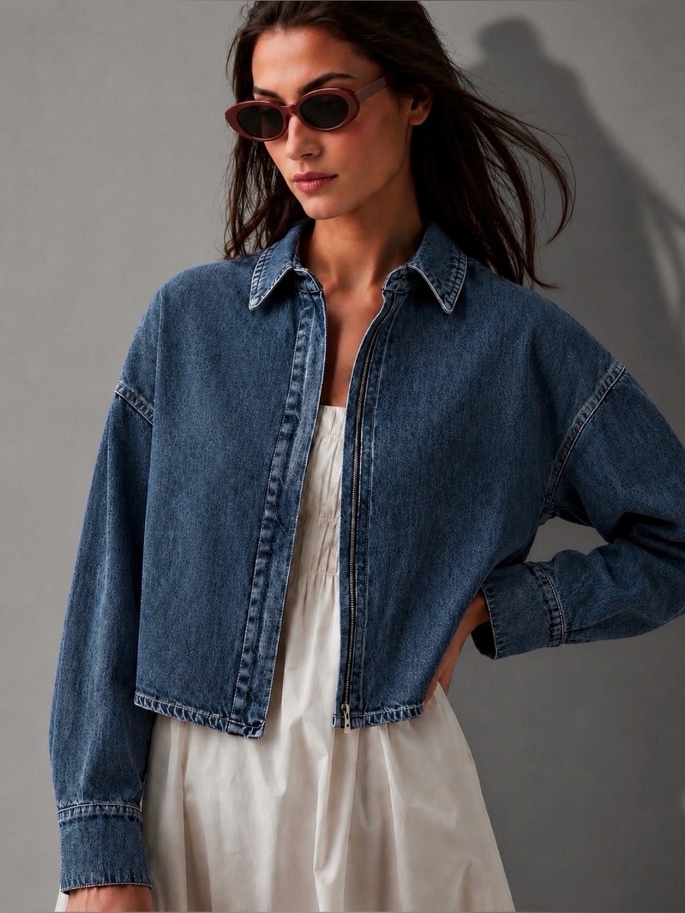 Anthropologie BELLA DAHL Oversized Cropped Denim Utility Shirt Jacket Size S